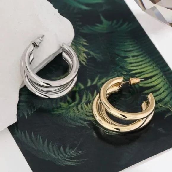 New Gold Three-Layer Round Drop Earrings, beautiful Earrings, cute Earrings - Picture 5 of 7